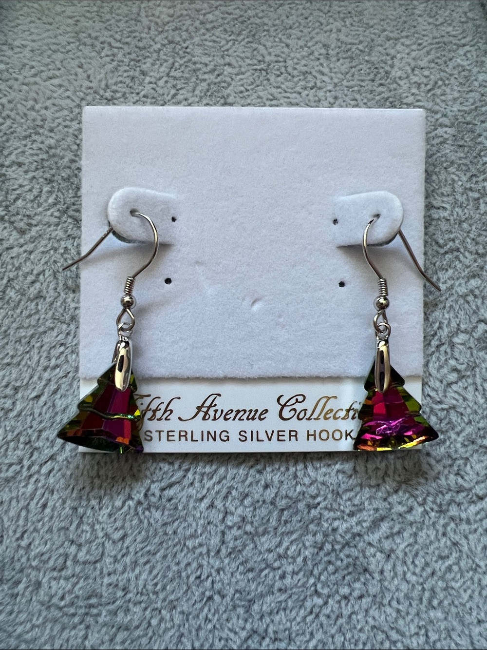 Sterling Silver Hook Iridescent Crystal Drop Earrings - Purple/Green